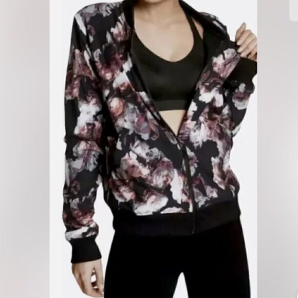 Victoria Secret Sport Black Floral French Terry Bomber Jacket Size XS - Picture 1 of 6